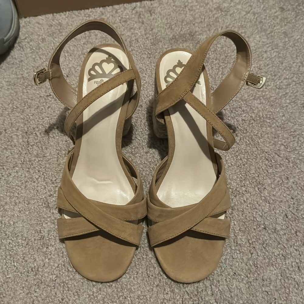 Fergalicious brand, block heels, size 8, heels, nude heels, worn once or twice